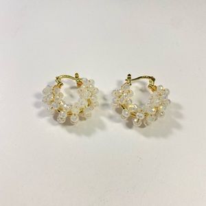 Beautiful White Beaded Small Hoop Earrings